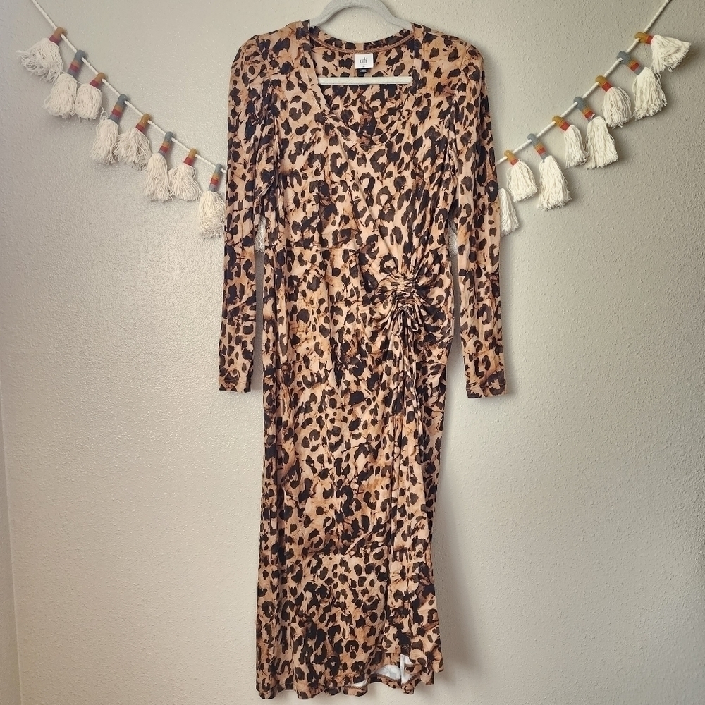 Cabi Selma Cheetah Bodice Drawstring Knit Midi Dr… - image 1